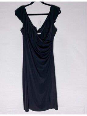 Vintage Cleo Black Stretchy Draped Cocktail Dress Little Black Dress 12